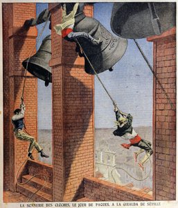 Osterglockenläuten an der Giralda in Sevilla, Titelillustration für Le Petit Journal, 19. April 1908 von French School