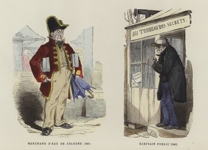 Eau de Cologne-Verkäufer, 1845, und öffentlicher Schreiber, 1840 von French School