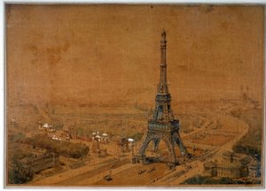 Eiffelturmprojekt des Wettbewerbs von 1886, abgelehnt für die Ausstellung von 1889. Zeichnung von 1886. Paris, Nationalarchiv von French School