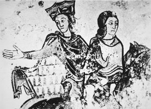Eleonore von Aquitanien mit einem Reitbegleiter (Wandgemälde) von French School