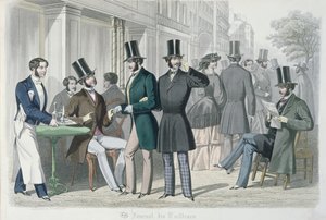 Elegante junge Männer auf der Terrasse eines Cafés, 1857 von French School
