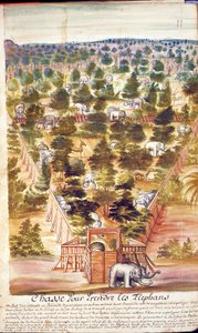 Elefantenjagd in Siam, aus einem Bericht der Jesuiten in Siam, 1688