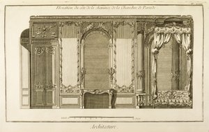 Aufriss des Schornsteinabschnitts der Parade-Kammer im Appartement der Herzogin von Orleans im Palais Royal in Paris, aus Diderots Enzyklopädie, veröffentlicht 1762 von French School