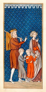 Elimelech und seine Frau Naomi mit ihren zwei Söhnen verlassen Bethlehem nach einer Hungersnot, Kopie einer Miniatur aus dem 16. Jahrhundert