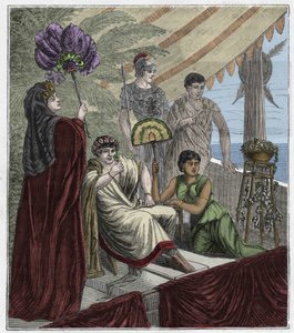Smaragdlinse, verwendet als optisches Instrument von Kaiser Nero, Kaiser von Rom (54-68 n. Chr.), der Gladiatorenkämpfe durch einen konkav geschliffenen Smaragd beobachtet, der als Linse zur Korrektur seiner Myopie dient - Gravur in "Sciences mises à la ra von French School