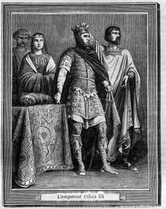 Kaiser Otto III. (980-1002), römisch-deutscher Kaiser Gravur in „Geschichte der Päpste-Könige-Königinnen und Kaiser durch die Jahrhunderte“ von Maurice Lachatre von French School