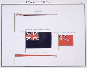Englische Flaggen, aus einem französischen Flaggenbuch, ca. 1819