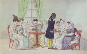 Englische Frauen trinken nach dem Abendessen Tee von French School