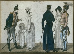Englische Kostüme, Illustration aus Le Bon Genre, frühes 19. Jahrhundert