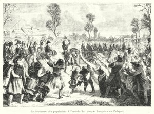 Begeisterung der Bevölkerung bei der Ankunft der französischen Truppen in Polen (Gravur) von French School