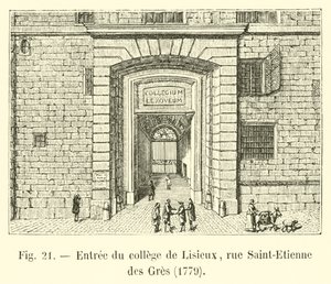 Eingang des Kollegs von Lisieux, Rue Saint-Etienne des Gres, 1779 von French School