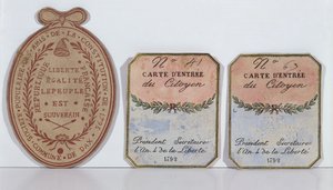 Eintrittskarten für die Gesellschaft der Freunde der Verfassung in Dax, 1792 und 1793 (gedrucktes Papier) von French School