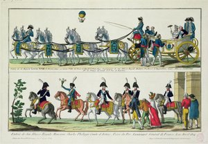 Einzug in Paris von Charles, Graf von Artois, 12. April 1814, und Einzug in Paris von Ludwig XVIII., König von Frankreich und Navarra, 3. Mai 1814 von French School