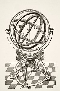 Äquatorialringe oder Kreise, nach einem Kupferstich im Buch Tychonis Brahe Astronomiae Instauratae Mechanica von 1602, aus Wissenschaft und Literatur im Mittelalter von Paul Lacroix, veröffentlicht in London 1878