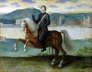 Reiterporträt von Henri IV (1553-1610), König von Frankreich, vor den Mauern von Paris, 1594 von French School