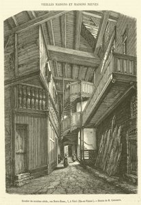 Treppe aus dem sechzehnten Jahrhundert, Rue Notre-Dame, 7, in Vitre, Ille-et-Vilaine (Gravur) von French School