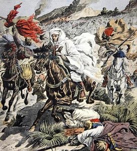 Flucht von Sultan Abd Al-Aziz aus Marokko, Titelillustration aus Le Petit Journal, 6. September 1908 von French School
