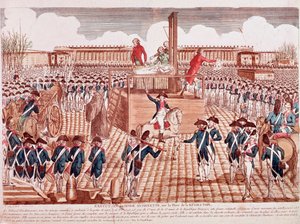 Hinrichtung von Marie Antoinette, Königin von Frankreich, Place de la Révolution, Paris, 16. Oktober 1793 (Gravur) von French School
