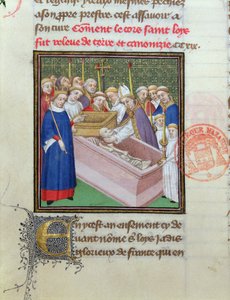 Exhumierung und Heiligsprechung von St. Louis (1215-70) im Jahr 1297, aus Les Grandes Chroniques de France von French School