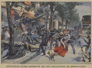 Explosion einer Gasleitung am Boulevard de Sébastopol, Paris von French School