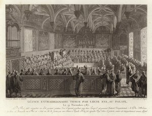 Außerordentliche Sitzung von Ludwig XVI. im Schloss von Versailles von French School