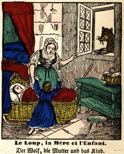 Fabeln von La Fontaine: Der Wolf, die Mutter und das Kind (Bild von Epinal, erste Hälfte des 19. Jahrhunderts) von French School