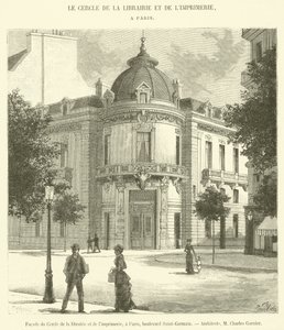 Fassade des Buchhändler- und Druckereivereins in Paris, Boulevard Saint-Germain von French School