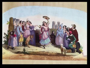 Fandesign, das eine Szene aus La Esmeralda, einer Oper von Louise-Angélique Bertin (1805-77) nach dem Roman von Victor Hugo (1802-85) um 1836 darstellt von French School