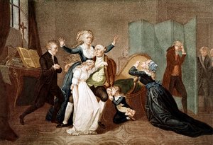 Abschied von Ludwig XVI. durch seine Familie im Tempel, 20. Januar 1793 - Das letzte Treffen von Ludwig XVI. mit seiner Familie (Marie Antoinette und ihre Kinder Marie Therese oder Madame Royale (1778-1851) und Ludwig XVII. (1785-1795), am Vorabend seiner 