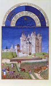 Faksimile von September: Traubenlese von den Limbourg-Brüdern, aus den Tres Riches Heures du Duc de Berry von French School