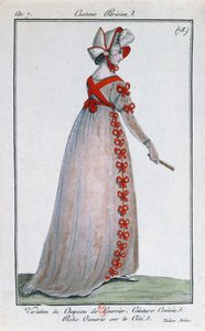 Modedesign für ein Pariser Damenkleid, um 1799