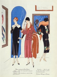 Modedesigns für Besucher von Kunstgalerien von Paul Poiret und Philippe et Gaston, aus dem Magazin Art, Gout, Beaute, 1925