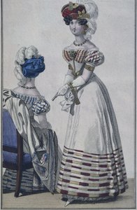Modeplatte, Paris, Illustration aus Le Petit Courrier des Dames, um 1820 (Farbstich) von French School