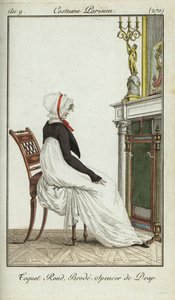 Modische Frau sitzt vor einem Kamin von French School