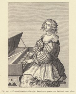 Frau spielt Cembalo, nach einem Stich von Leblond, 17. Jahrhundert (Stich) von French School