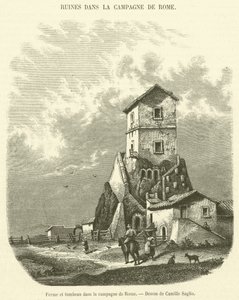 Bauernhof und Grab in der Landschaft von Rom von French School