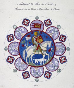 Ferdinand III., König von Kastilien, dargestellt auf einem Glasfenster von Notre Dame de Chartres (1252). College-Simile. von French School