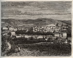 Figeac - Lot, in der Region Midi-Pyrénées - Gravur in „La France illustrée: Geographie, Geschichte, statistische Verwaltung“ von V.A. Malt-Brown. 1884
