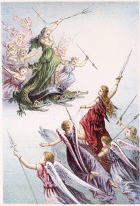 Kampf zwischen bösen und guten Geistern des Meeres - in „Reise zum Meeresgrund“ von H. de la Blanchère. Paris, ed. Jouvet et Cie, sd. 1880.