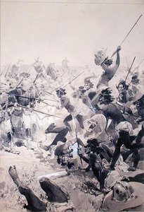 Kämpfe zwischen Zulus und englischen Soldaten, ca. 1878