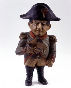 Figurine als Sparschwein mit dem Abbild von Napoleon I. Statuette aus der zweiten Hälfte des 19. Jahrhunderts. Sammlung Soldaten von einst.