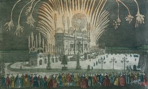 Feuerwerk im Green Park zur Feier der Unterzeichnung des Pariser Vertrags 1763 von French School