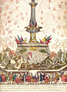 Feuerwerk vor dem Hôtel de Ville in Paris zur Feier des Friedens von Versailles, 14. Dezember 1783