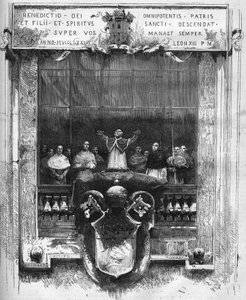Erster Segen von Papst Leo XIII. (Leone) (1810-1903) vom oberen Podium des Petersdoms am 20. Februar