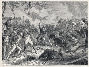 Erste Koalition: Lazare Nicolas Marguerite Carnot (1753-1823) während der Schlacht von Wattignies gegen die österreichische Armee am 16. Oktober 1793.