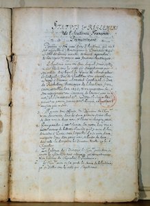 Erste Seite der Statuten der Französischen Akademie, 1635