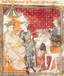 Fol.133r Roland verabschiedet sich von Karl dem Großen (742-814), Grandes Chroniques de France, 1375-79