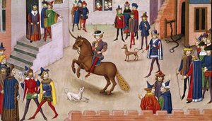 Wie Alexander der Große (356-323 v. Chr.) Bucephalus bestieg, aus der Histoire du Grand Alexandre 1460 von French School