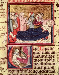 Ein sterbender Mann diktiert sein Testament, aus Justiniani in Fortiatum