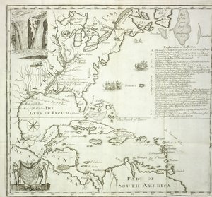 Faltkarte der nordamerikanischen Atlantikküste, 1714 von French School